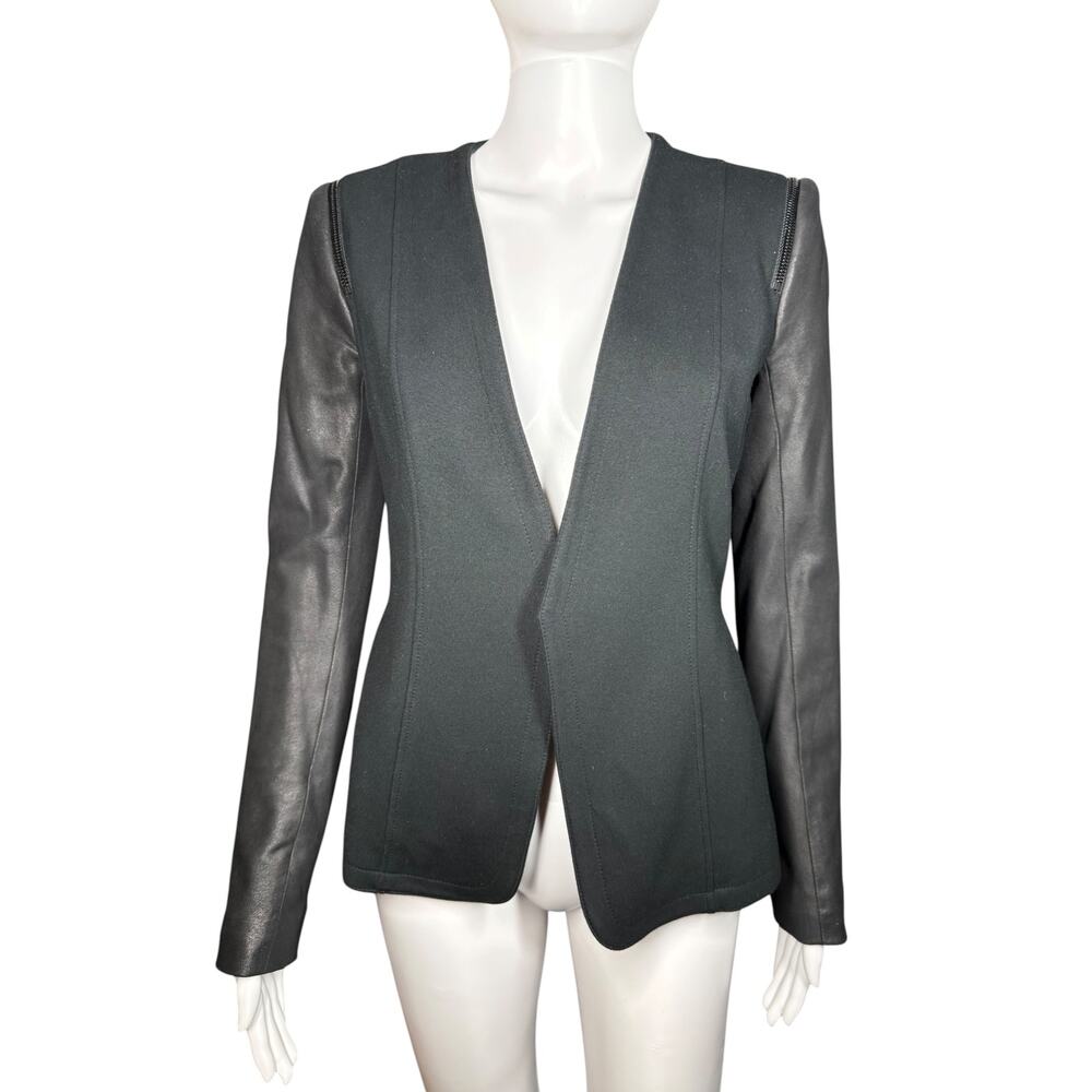 Theory Yaiza Black Goat Leather Zipper Accent Open Front Vest Jacket Size XS